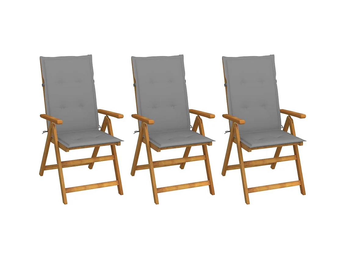Chaises pliables de jardin 3 pièces avec coussins Bois d'acacia