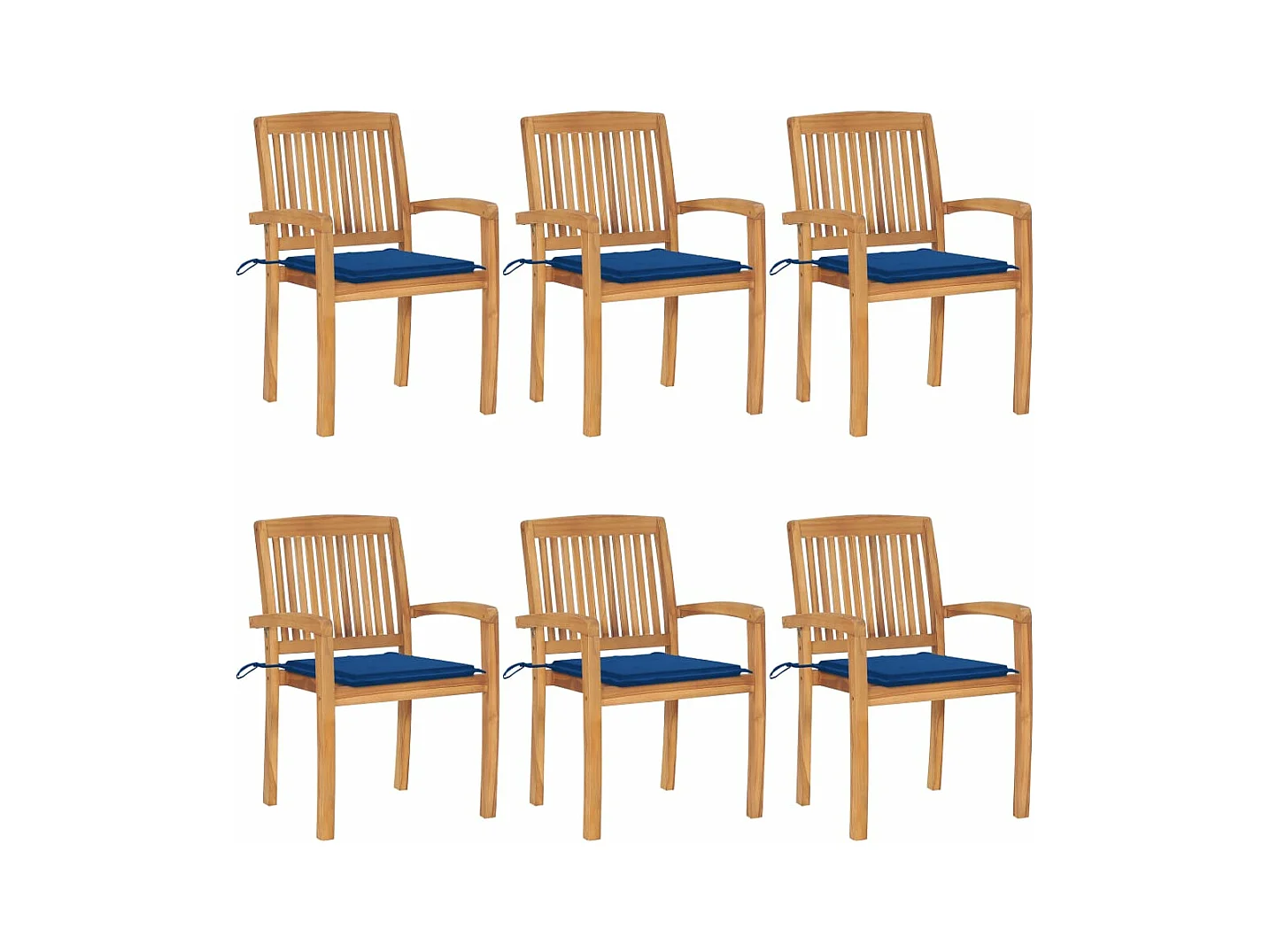 Chaises de jardin empilables avec coussins 6 pièces Teck solide