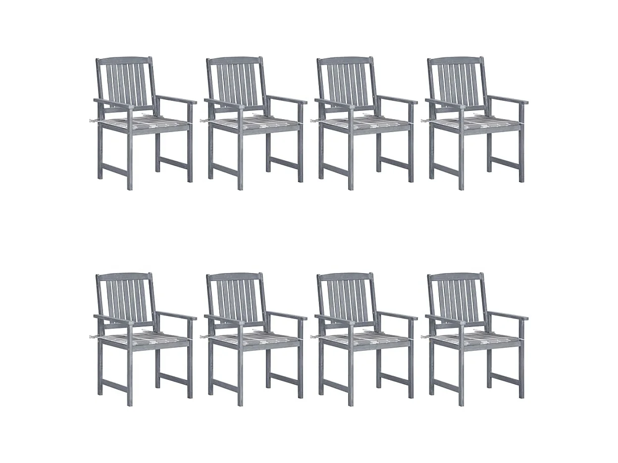 Chaises de jardin avec coussins 8 pièces Bois d'acacia solide Gris