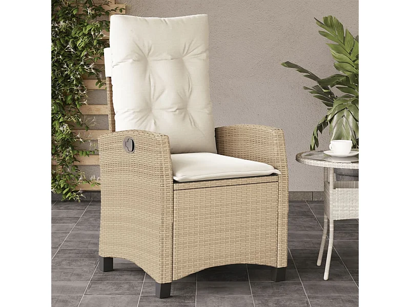 Chaise inclinable de jardin avec coussins beige résine tressée