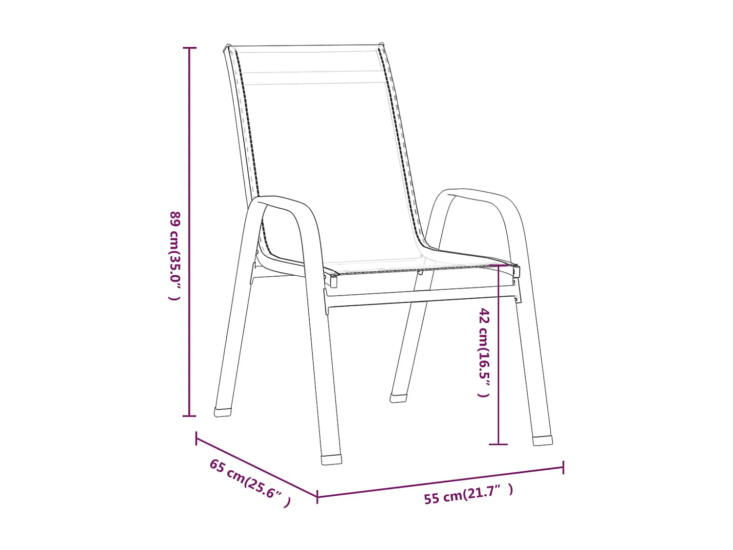 Chaises empilables de jardin 2 pièces Gris Tissu textilène