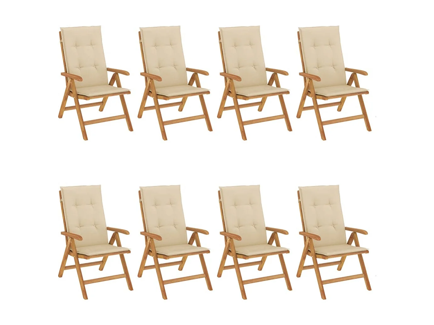 Cadeiras de jardim reclináveis c/ almofadões 8 peças teca maciça