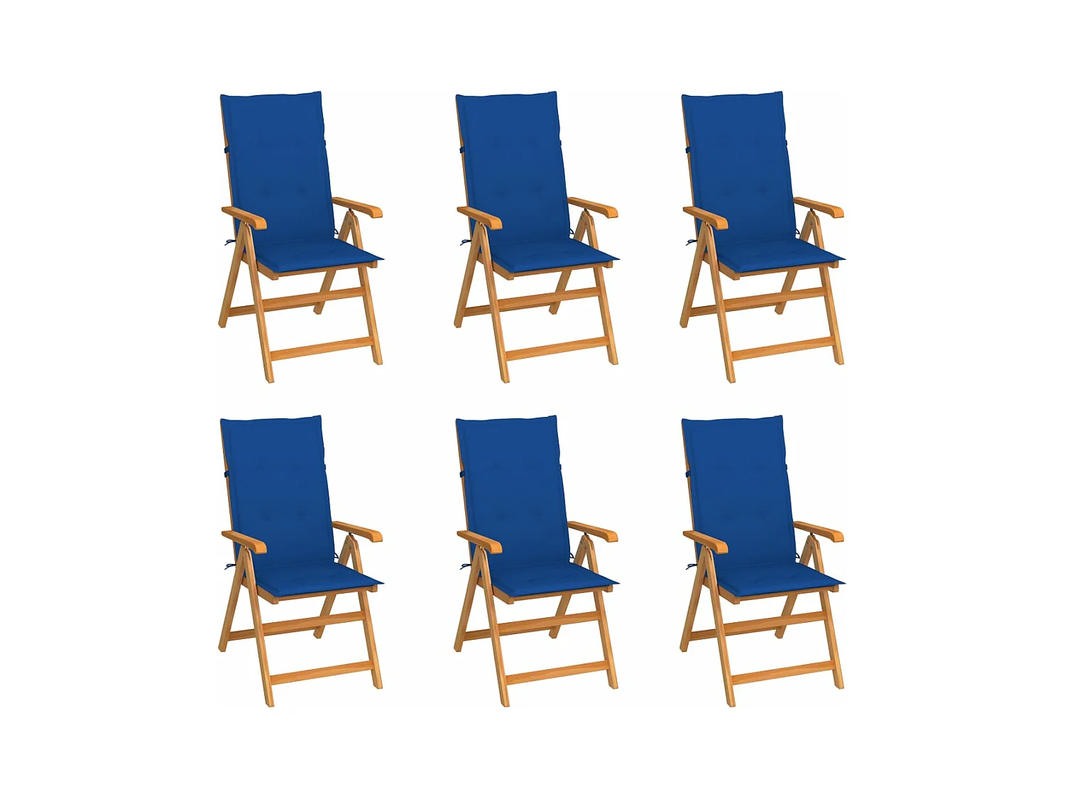 Chaises de jardin 6 pièces avec coussins bleu royal Bois de teck