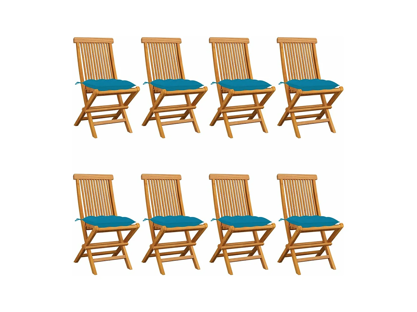 Chaises de jardin avec coussins bleu clair 8 pièces Teck massif