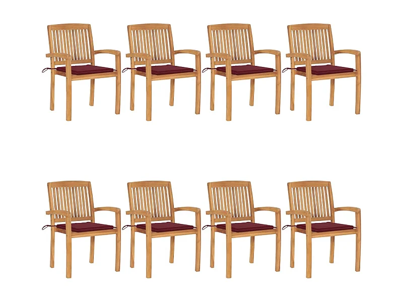 Chaises de jardin empilables avec coussins 8 pièces Teck solide