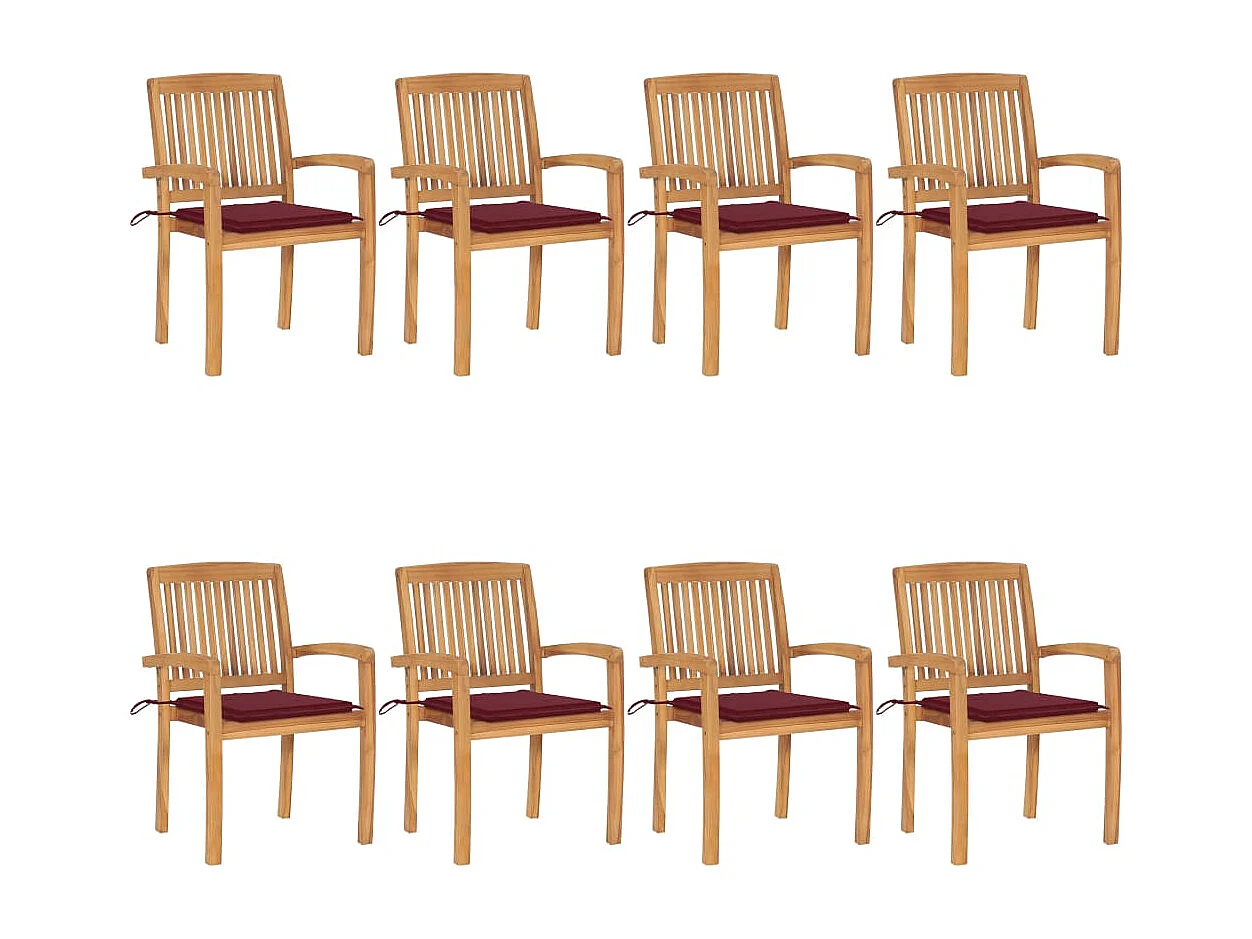 Cadeiras de jardim empiháveis c/ almofadões 8 peças teca maciça