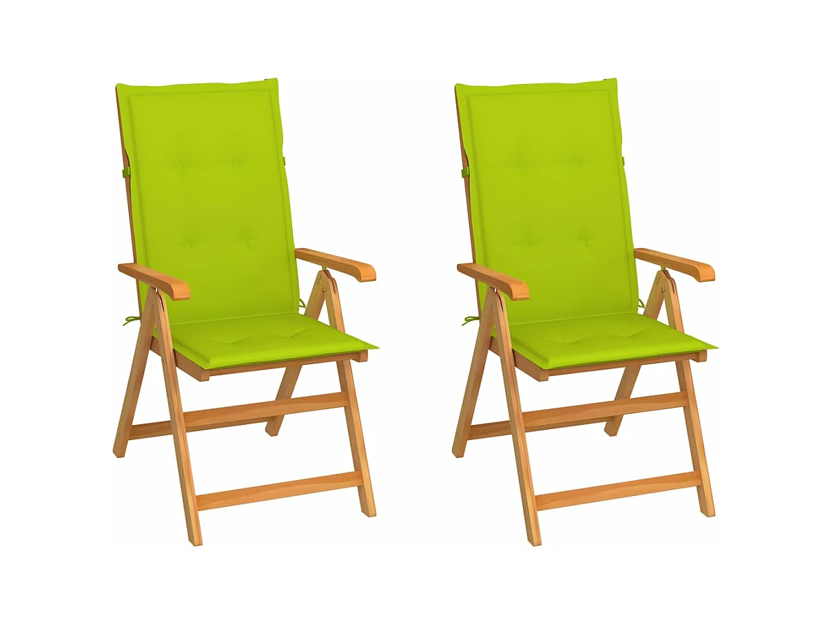 Chaises de jardin 2 pièces avec coussins vert vif Bois de teck