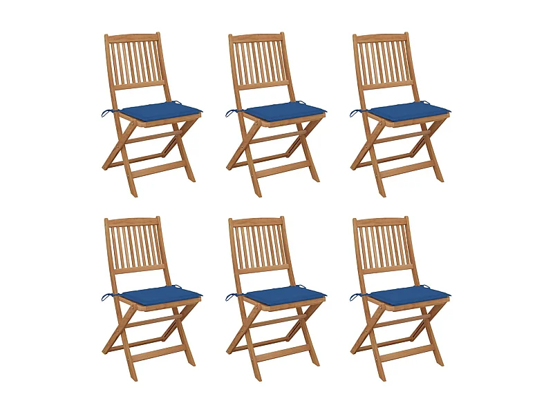 Chaises pliables de jardin 6 pièces avec coussins Bois d'acacia