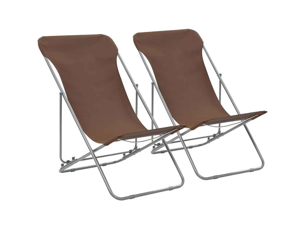 Chaises de plage pliables 2 pièces Acier et tissu oxford Marron