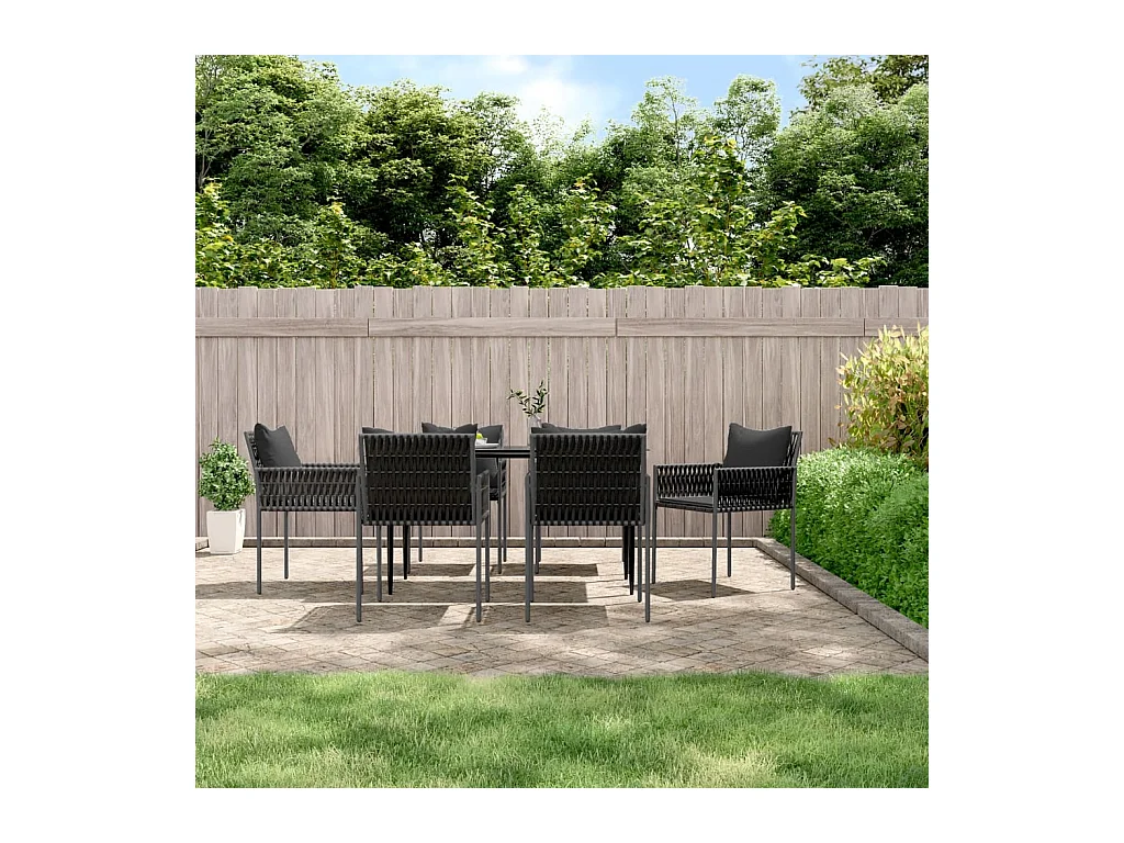 Cadeiras jardim c/ almofadões 6 peças 54x61x83 cm vime PE preto