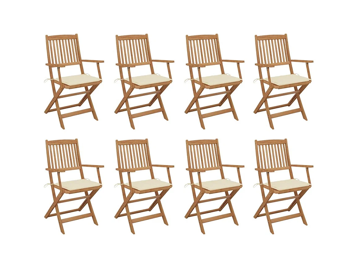 Chaises pliables d'extérieur avec coussins 8 pièces Bois d'acacia
