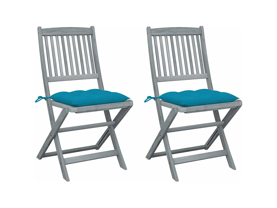 Chaises pliables d'extérieur 2 pièces avec coussins Bois d'acacia