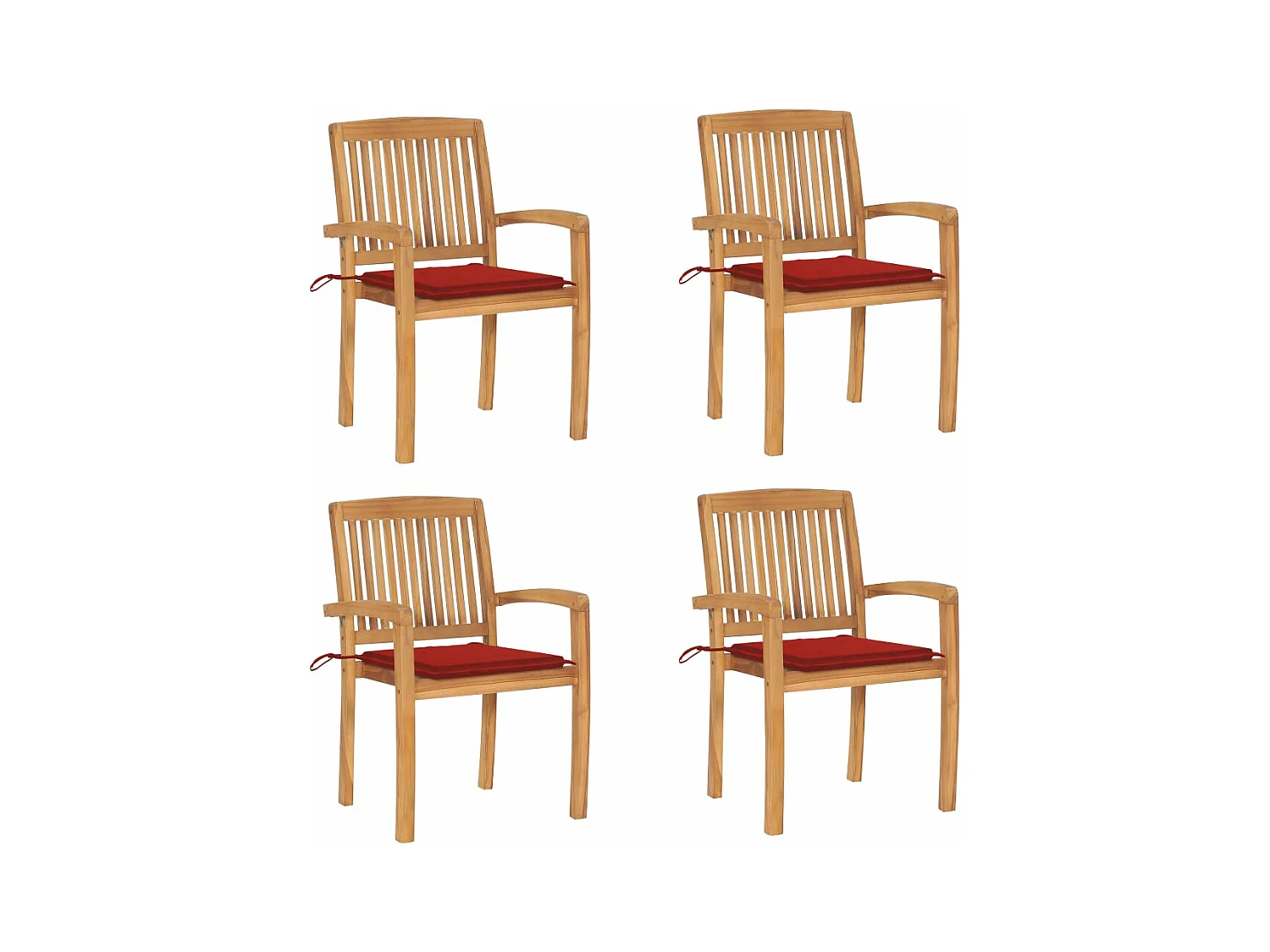 Chaises de jardin empilables avec coussins 4 pièces Teck solide