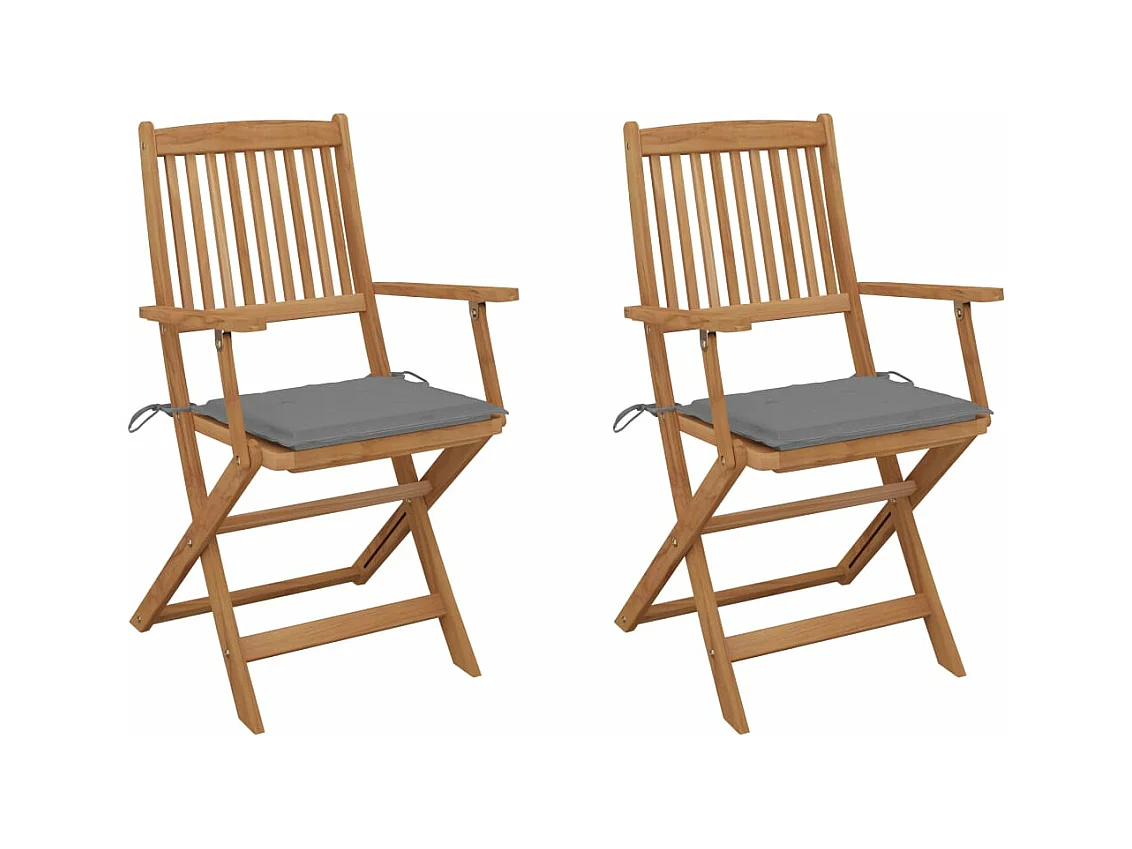 Chaises pliables de jardin 2 pièces avec coussins Bois d'acacia