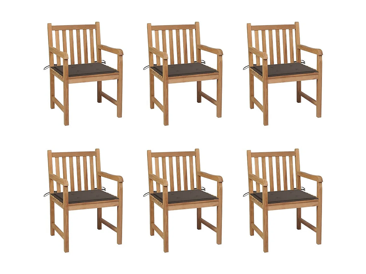 Chaises de jardin 6 pièces avec coussins taupe Bois de teck massif