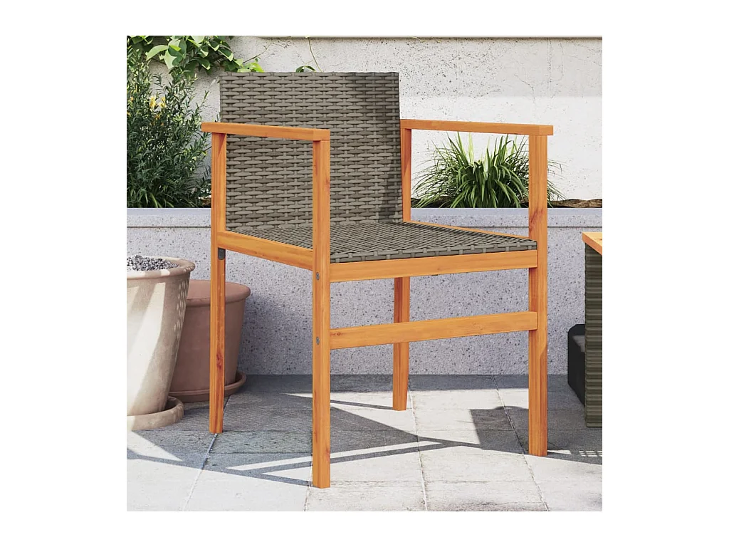 Chaises de jardin lot de 2 gris résine tressée et bois massif