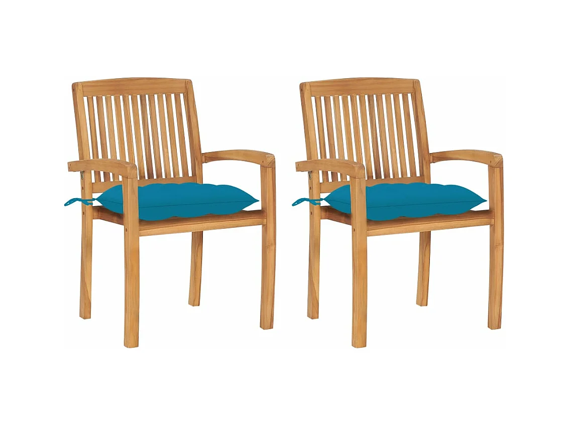Chaises de jardin 2 pièces avec coussins bleu clair Bois de teck