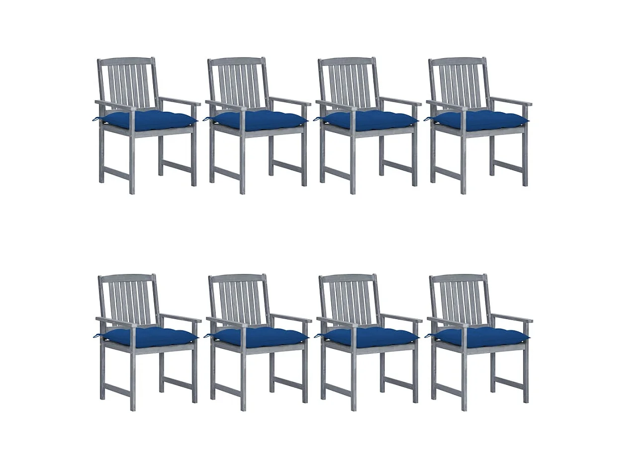 Chaises de jardin avec coussins 8 pièces Bois d'acacia solide Gris