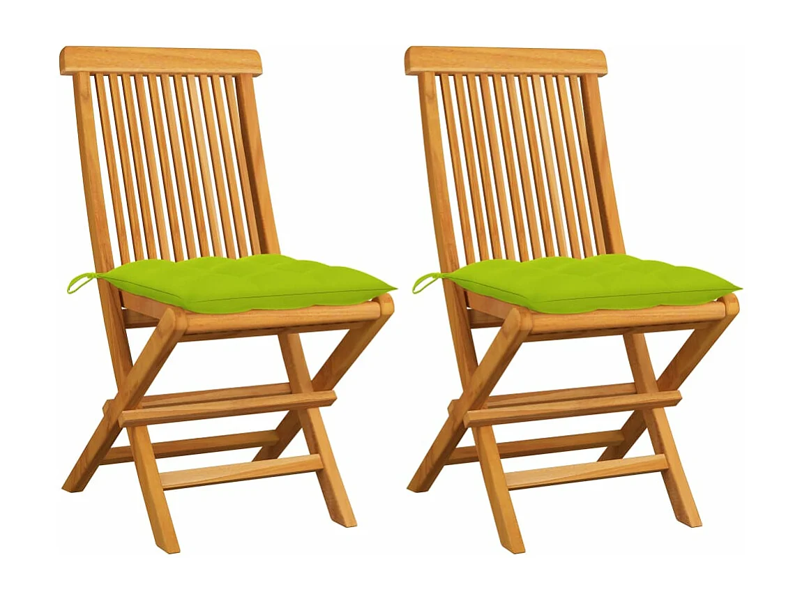 Chaises de jardin avec coussins vert vif 2 pièces Bois de teck