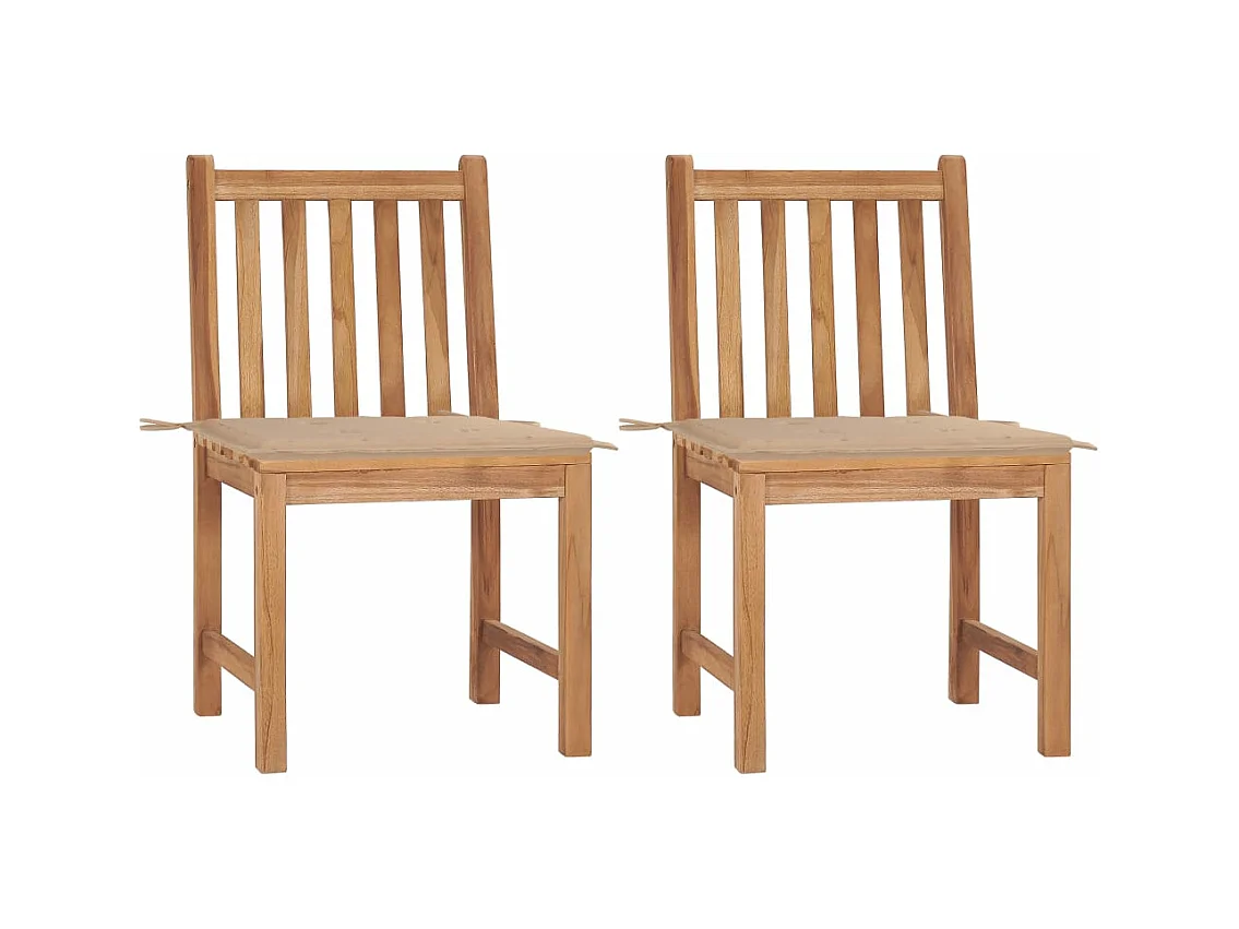 Chaises de jardin 2 pièces avec coussins Bois de teck massif