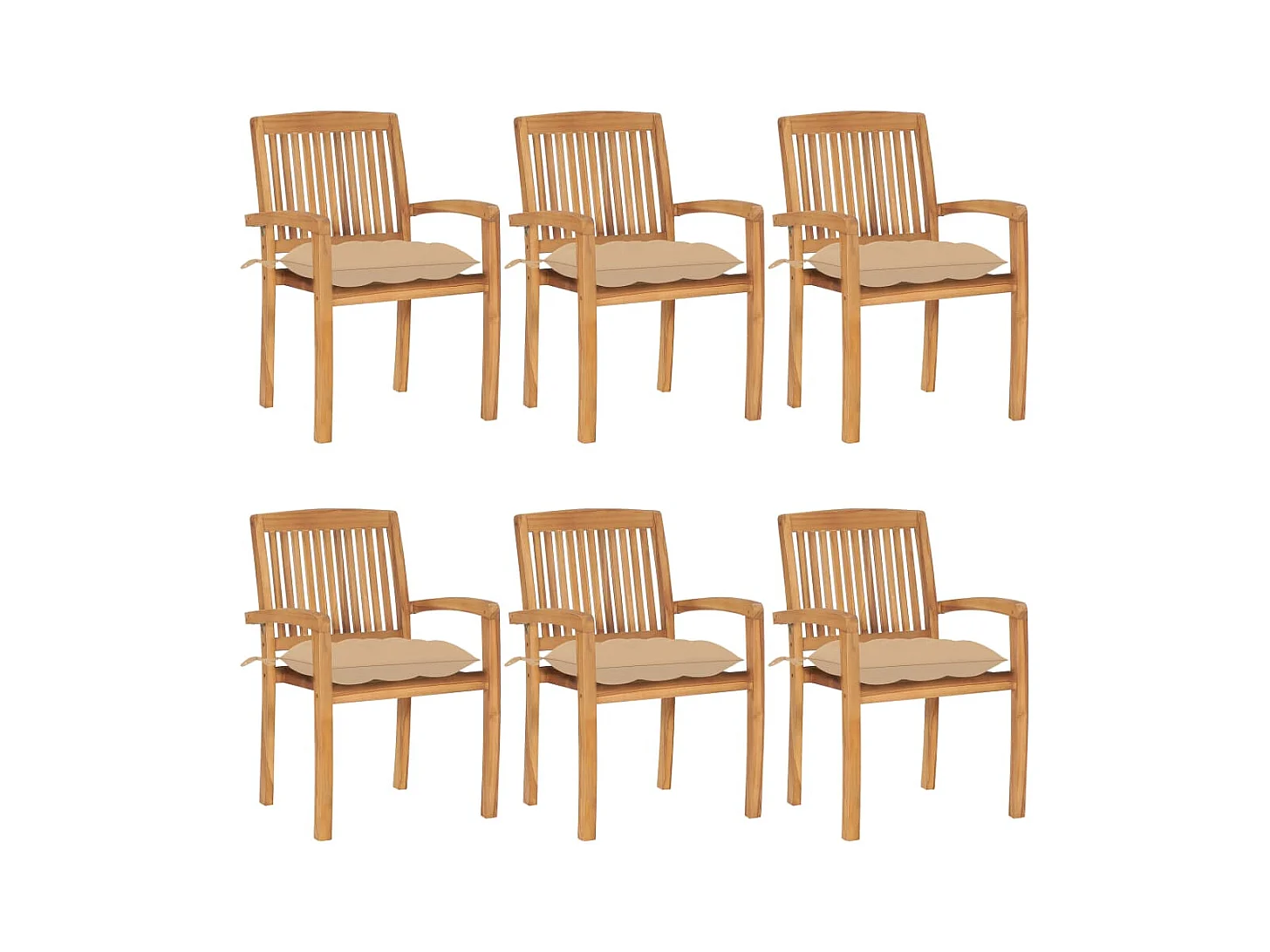 Chaises de jardin empilables avec coussins 6 pièces Teck solide