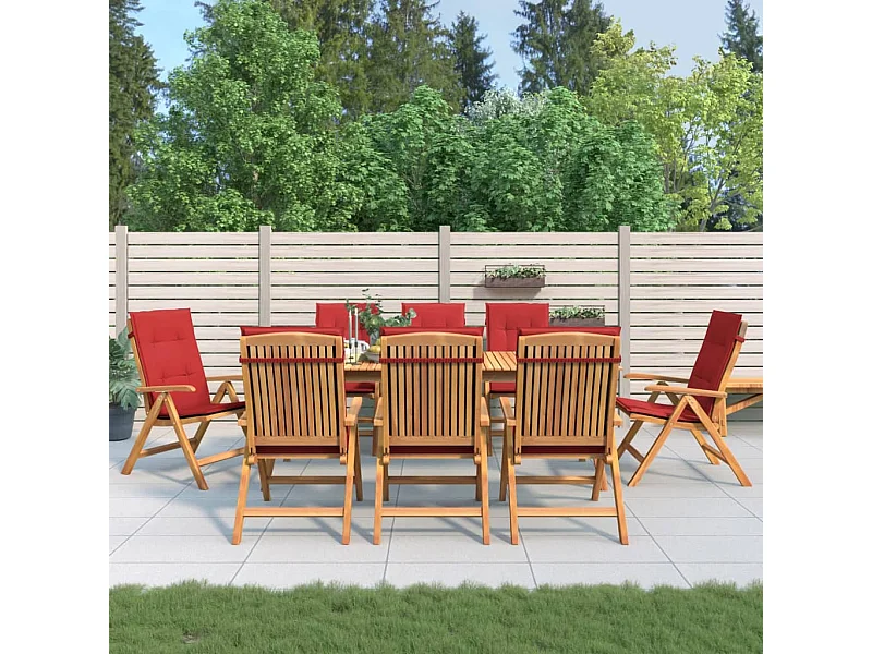 Cadeiras de jardim reclináveis c/ almofadões 8 peças teca maciça