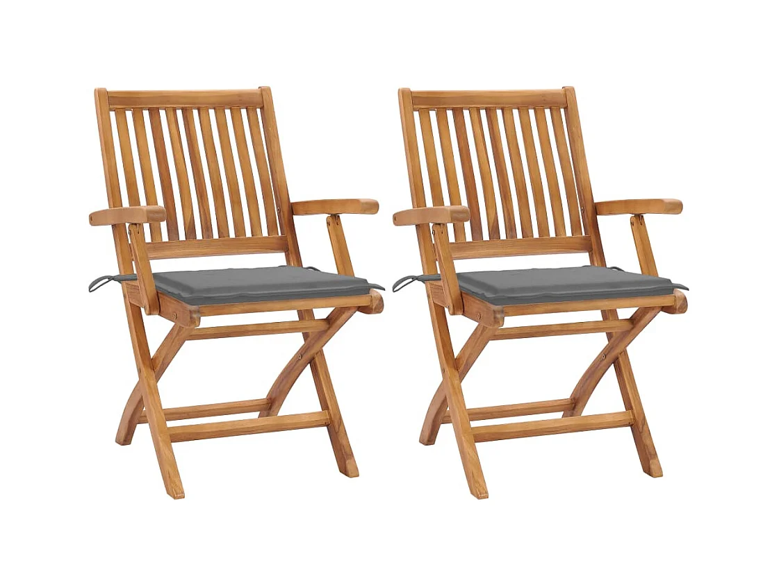 Chaises de jardin 2 pièces avec coussins gris Bois de teck massif