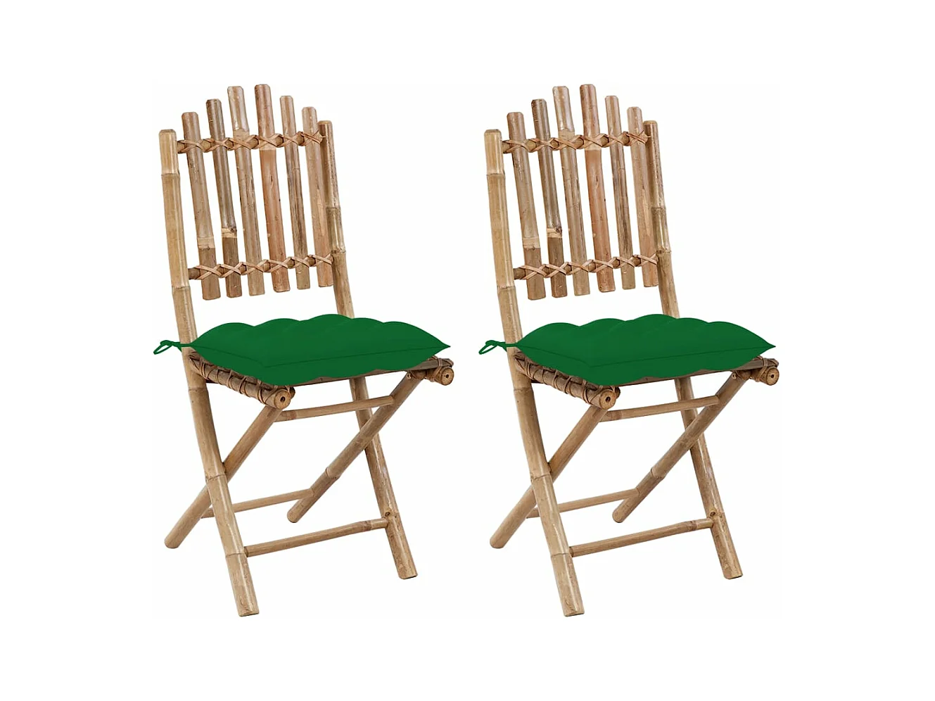 Chaises pliables de jardin 2 pièces avec coussins Bambou