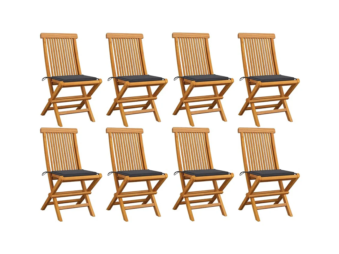Chaises de jardin avec coussins anthracite 8 pièces Teck massif