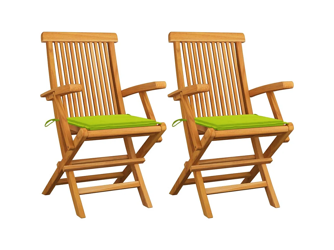 Chaises de jardin avec coussins vert vif 2 pièces Bois de teck