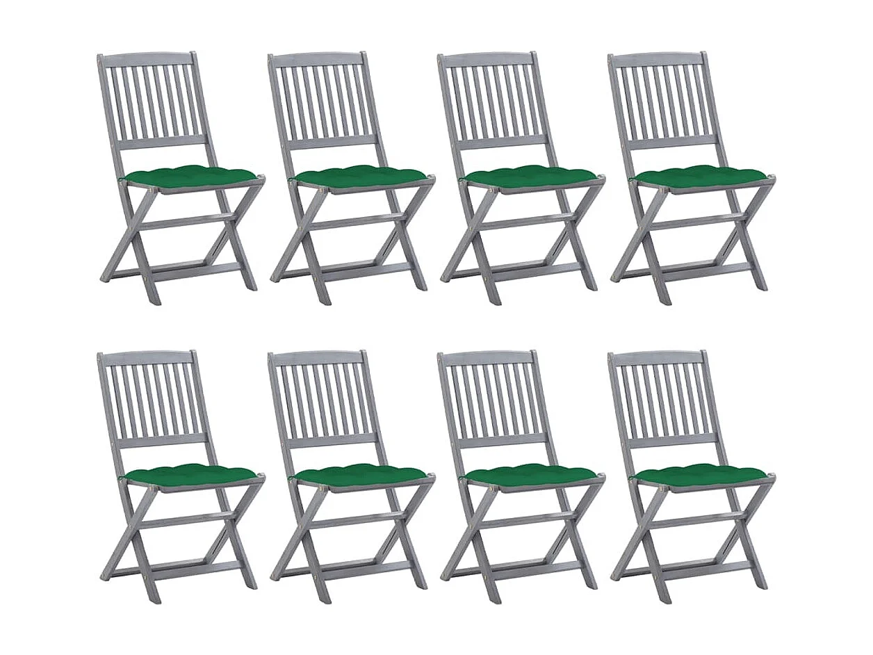 Cadeiras de exterior dobráveis 8peças c/ almofadões acácia maciça