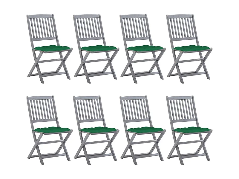 Cadeiras de exterior dobráveis 8peças c/ almofadões acácia maciça