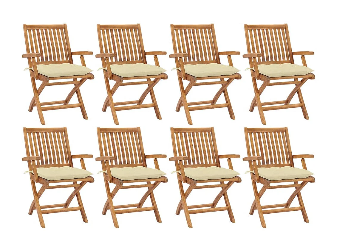 Chaises pliables de jardin avec coussins 8 pièces Teck solide