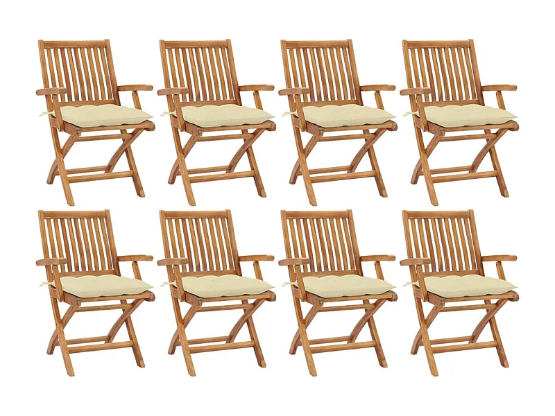 Chaises pliables de jardin avec coussins 8 pièces Teck solide