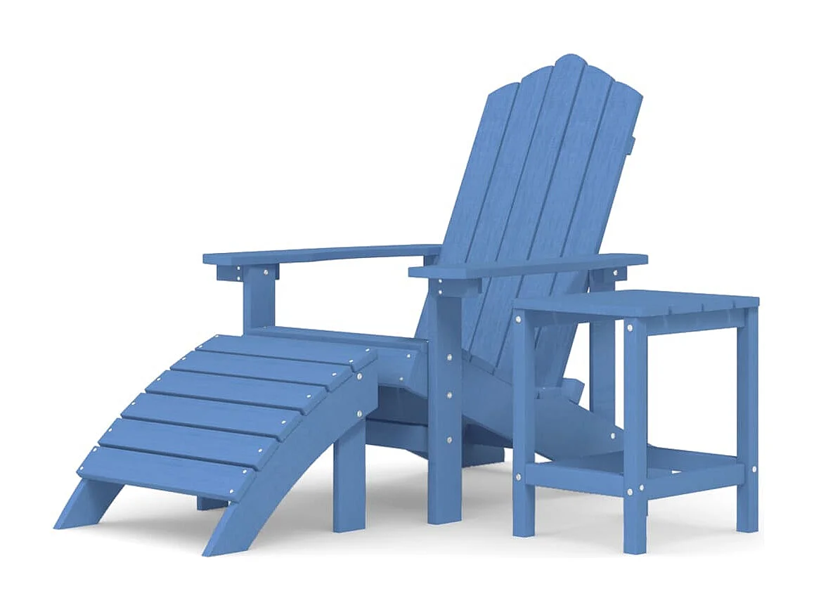Chaise de jardin Adirondack repose-pied table PEHD Bleu aqua