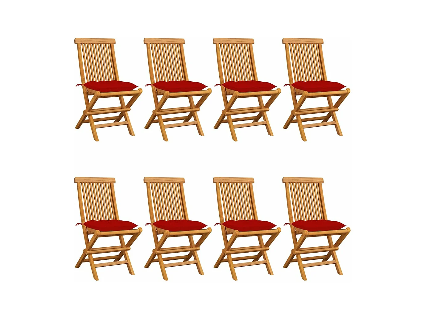 Chaises de jardin avec coussins rouge 8 pièces Bois de teck massif