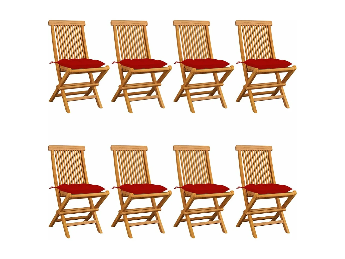 Chaises de jardin avec coussins rouge 8 pièces Bois de teck massif