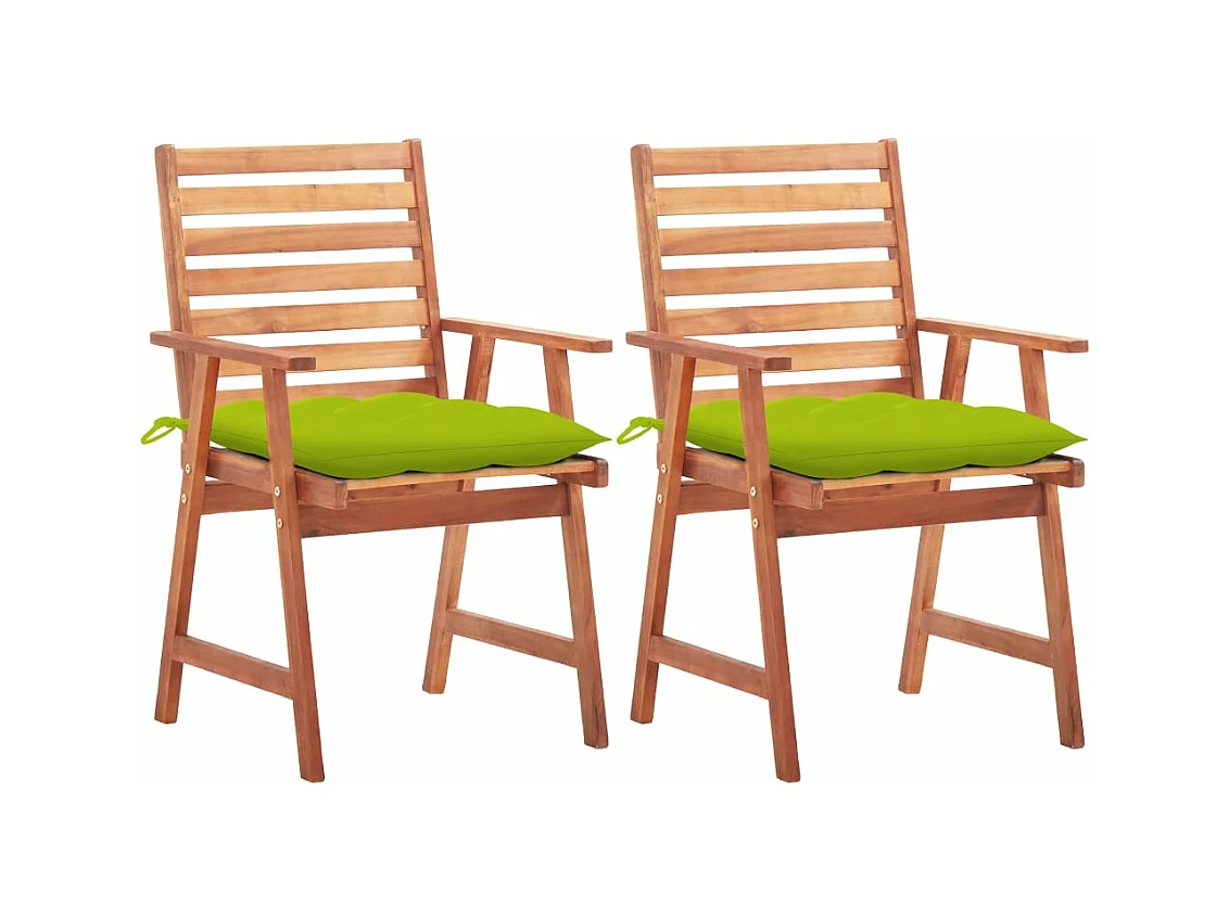 Chaises à dîner d'extérieur 2 pièces avec coussins Acacia massif