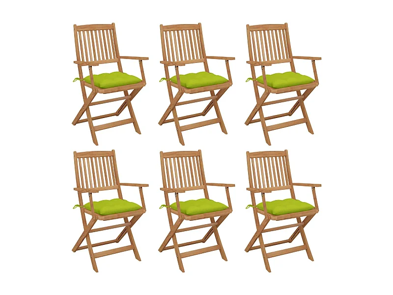 Chaises pliables de jardin 6 pièces avec coussins Bois d'acacia