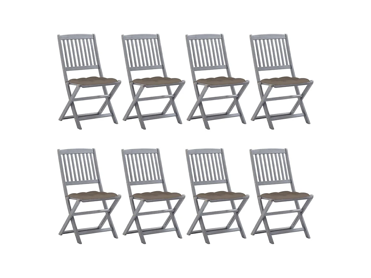 Chaises pliables d'extérieur 8 pièces avec coussins Bois d'acacia