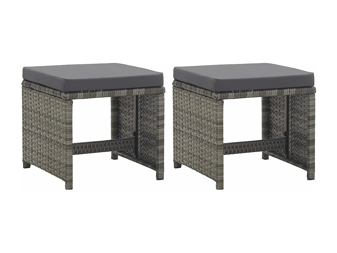 Taburetes jardín 2 unidades y cojines ratán sintético gris antracita
