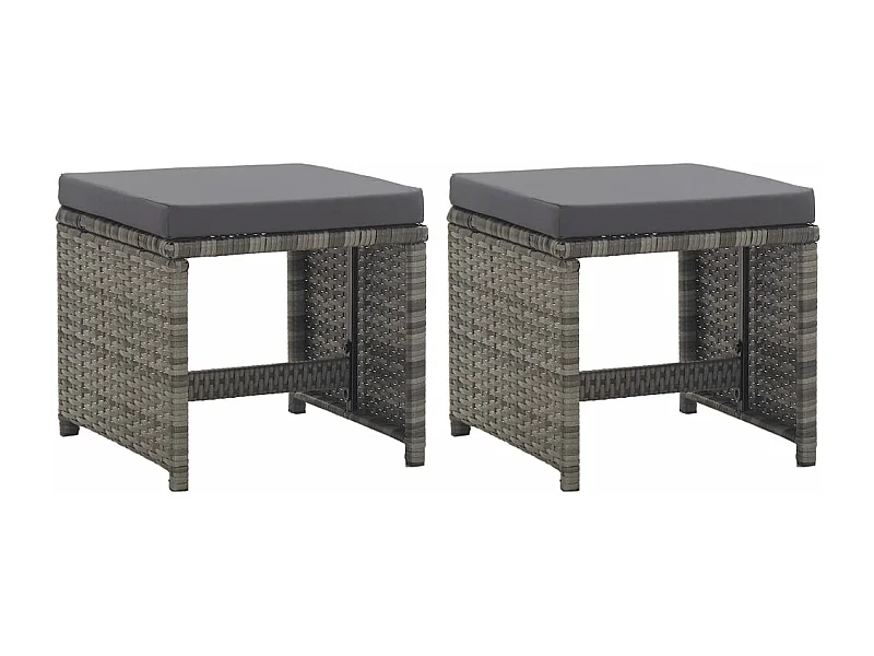 Taburetes jardín 2 unidades y cojines ratán sintético gris antracita