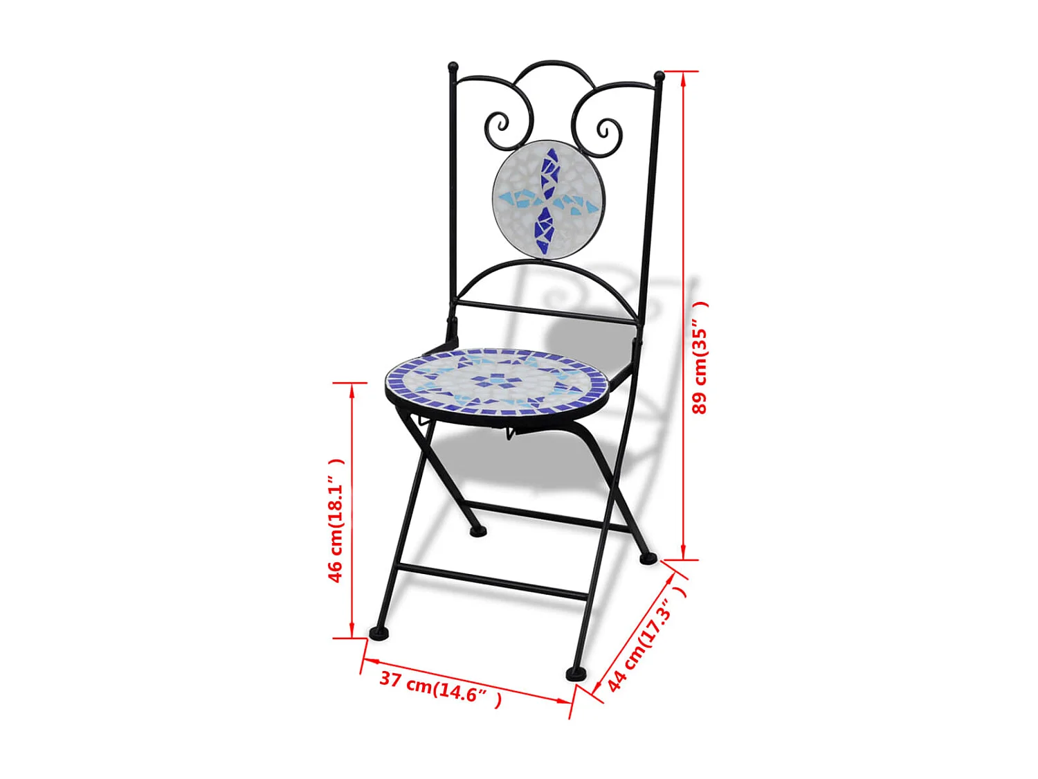 Chaises pliables de bistro 2 pièces Céramique Bleu et blanc