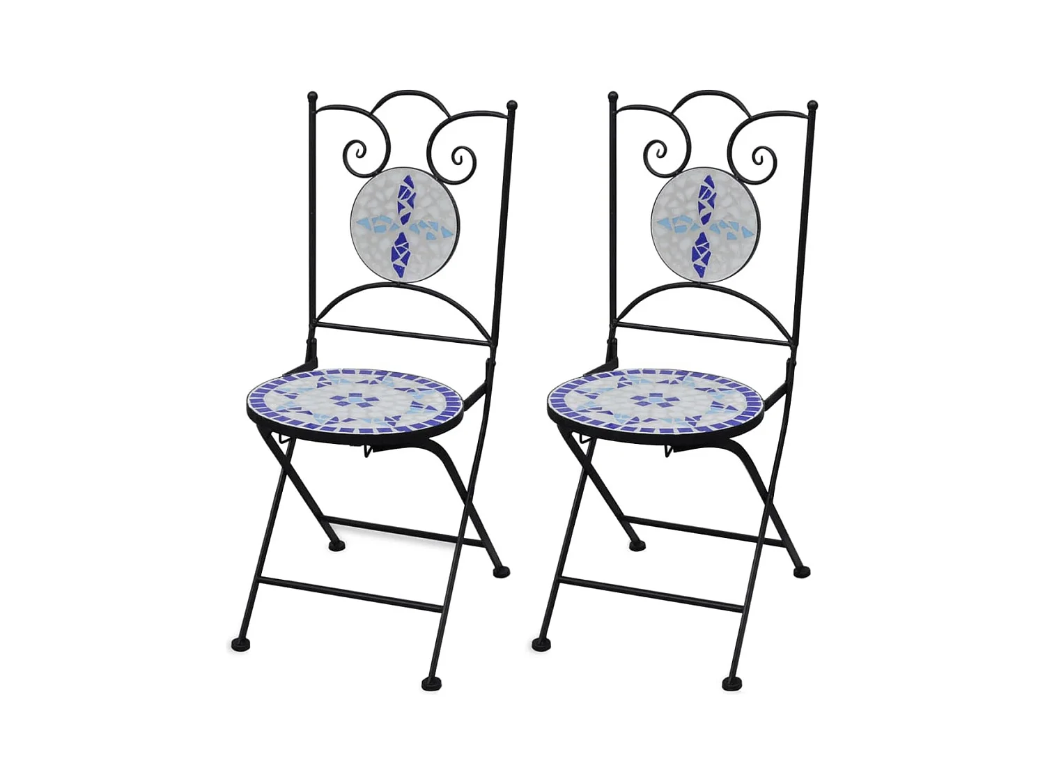 Chaises pliables de bistro 2 pièces Céramique Bleu et blanc