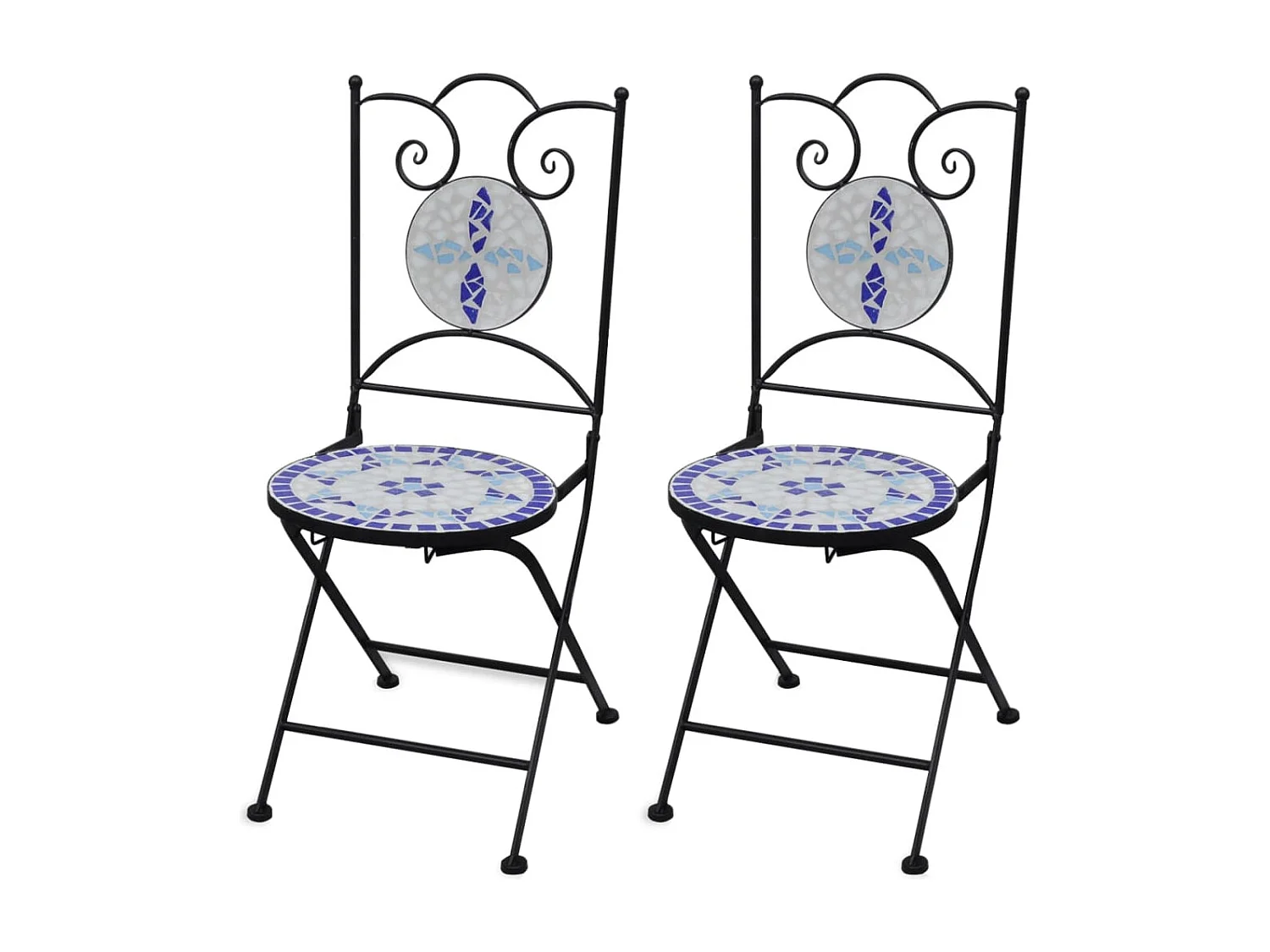 Chaises pliables de bistro 2 pièces Céramique Bleu et blanc