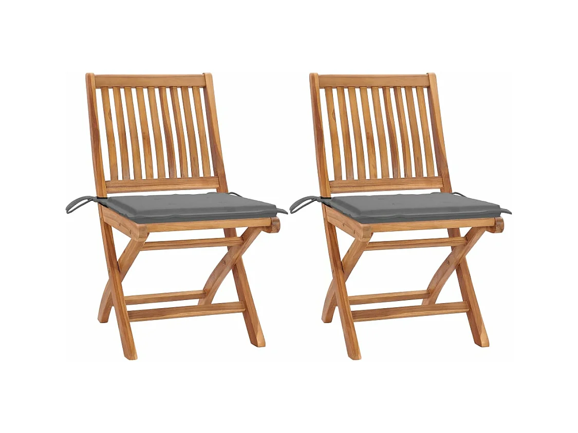 Chaises de jardin 2 pièces avec coussins gris Bois de teck massif