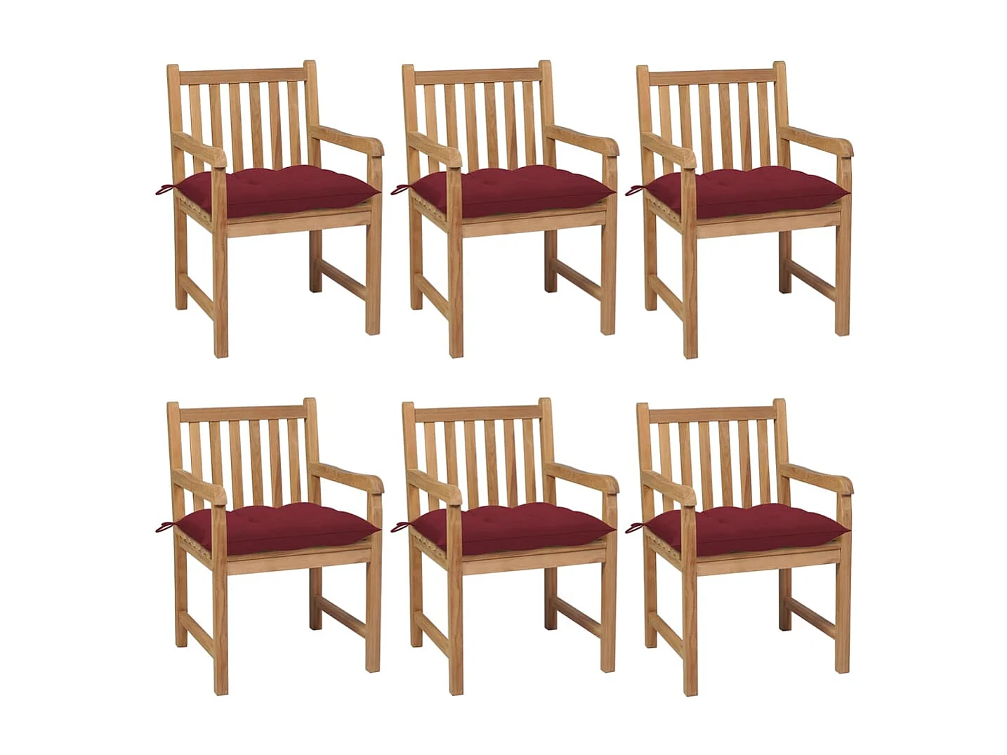 Cadeiras jardim c/ almofadões vermelho tinto 6 peças teca maciça