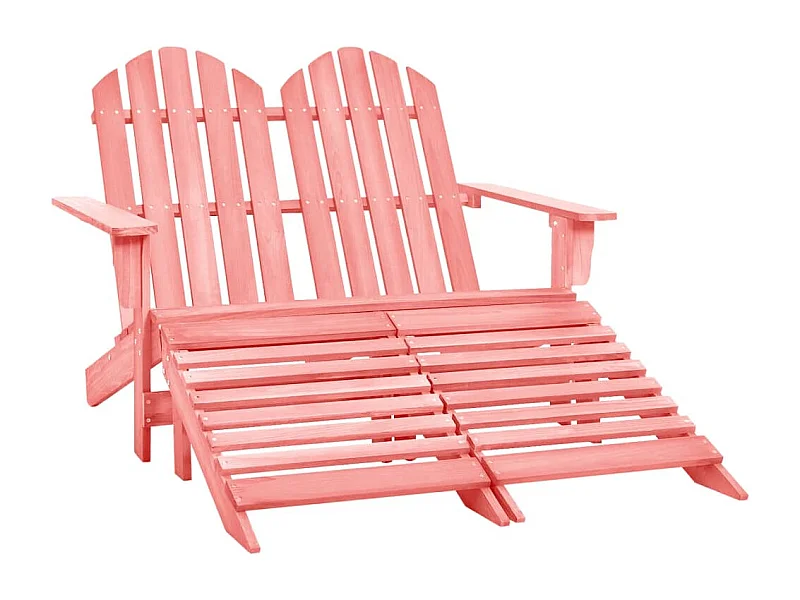 Chaise de jardin Adirondack 2 places et pouf Sapin Rose