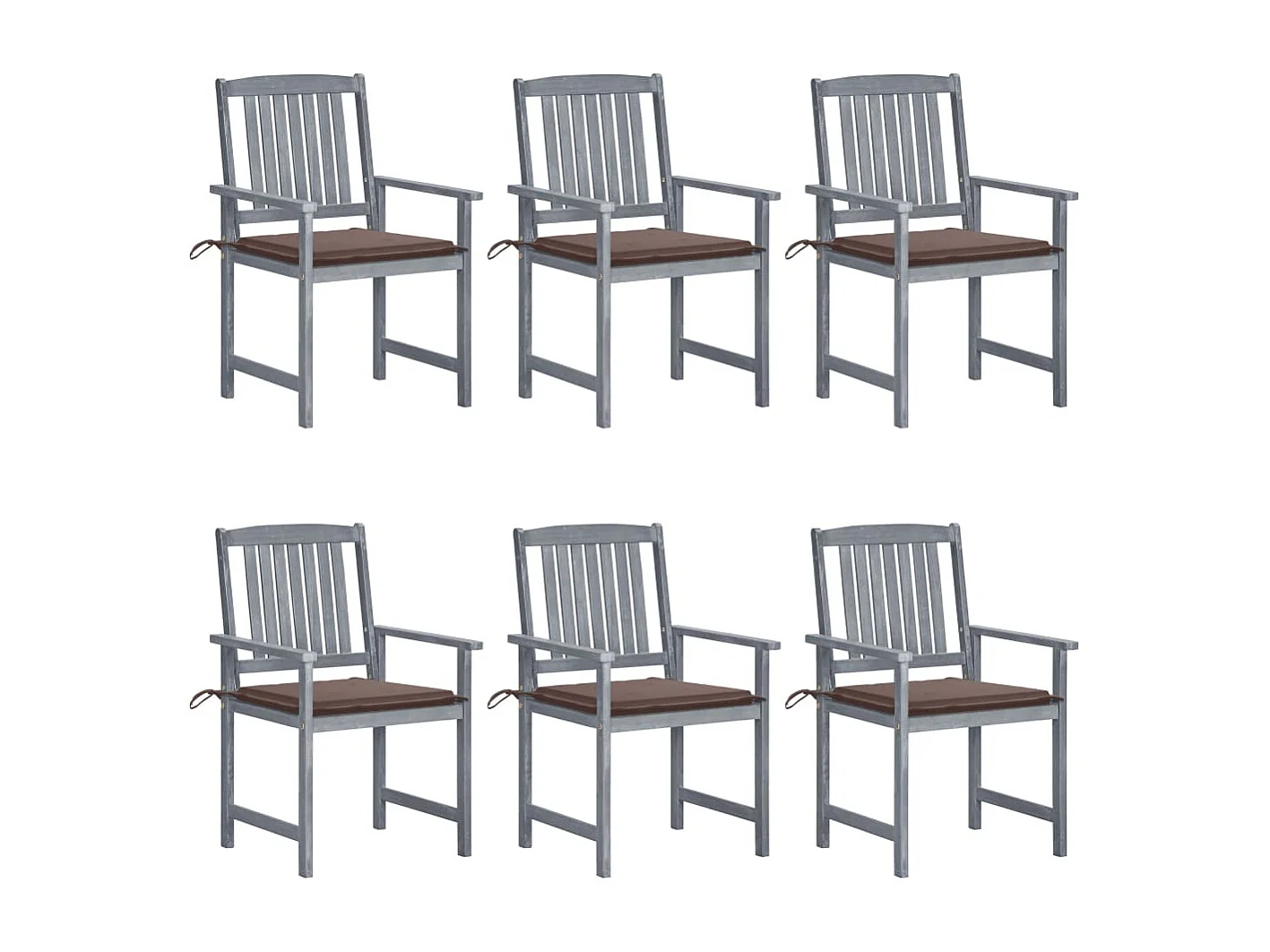 Chaises de jardin avec coussins 6 pièces Bois d'acacia massif Gris