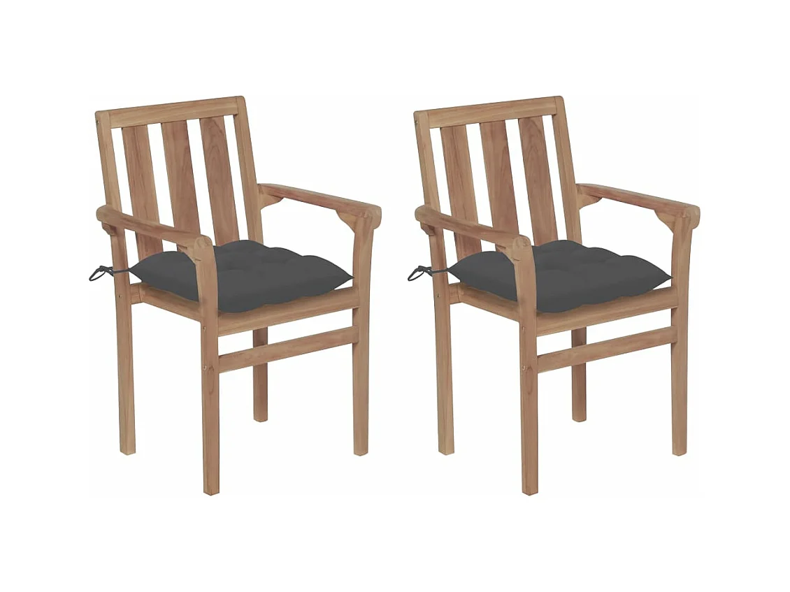 Chaises de jardin 2 pièces avec coussins anthracite Bois de teck
